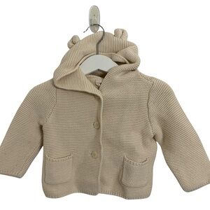 Baby Gap Cotton Knit Bear Ears Cardigan Sweater 6-12 Months Cream Hood